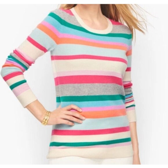 Talbots 100% Cashmere Rainbow Stripes Crew Neck Sweater...